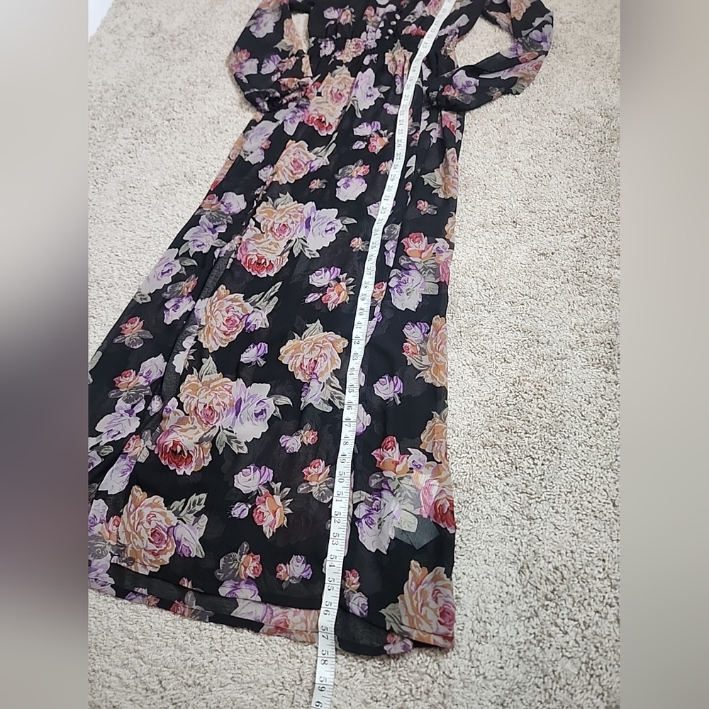 MinkPink Women's Floral Maxi Sheer Dress Black Long Sleeve Split Hem Size M - Picture 5 of 10